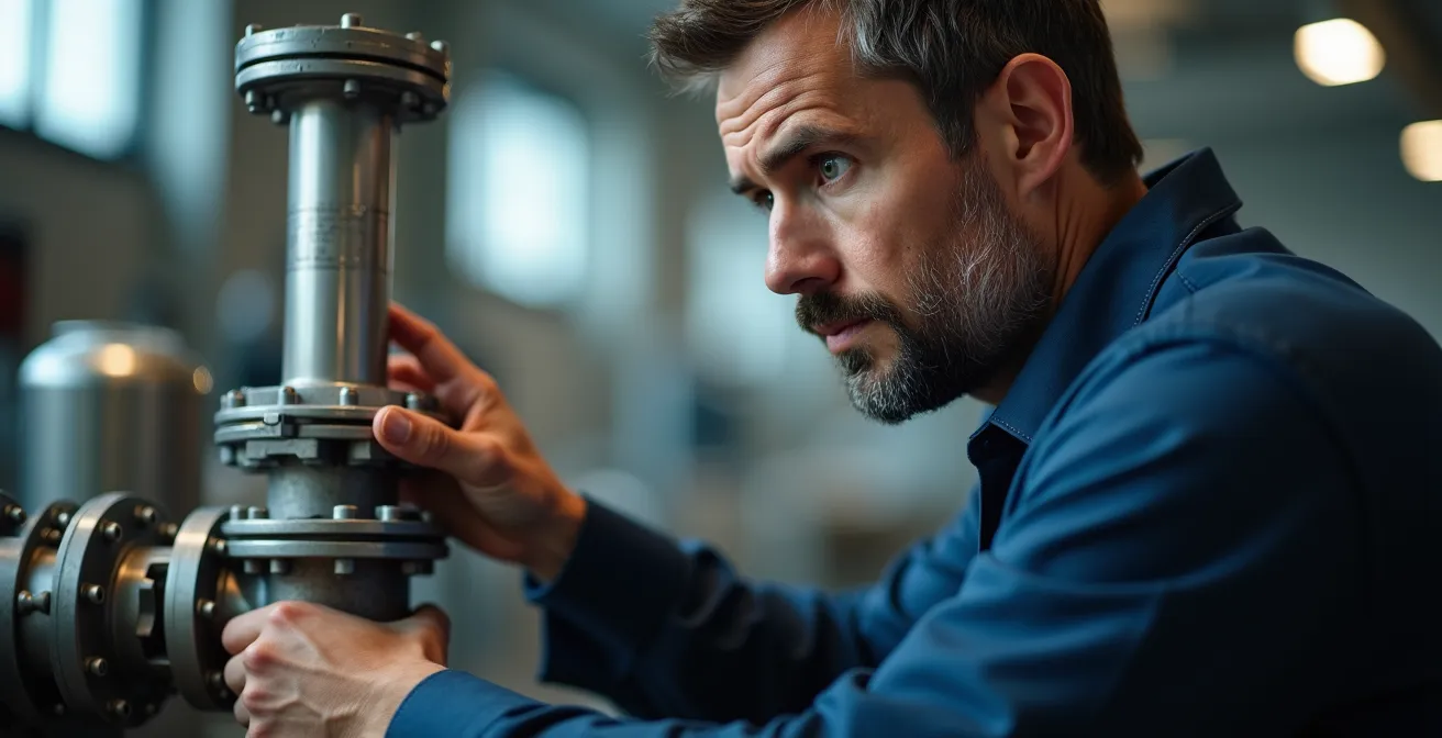 Portrait rapproché d'un formateur expliquant le fonctionnement d'un équipement de filtration